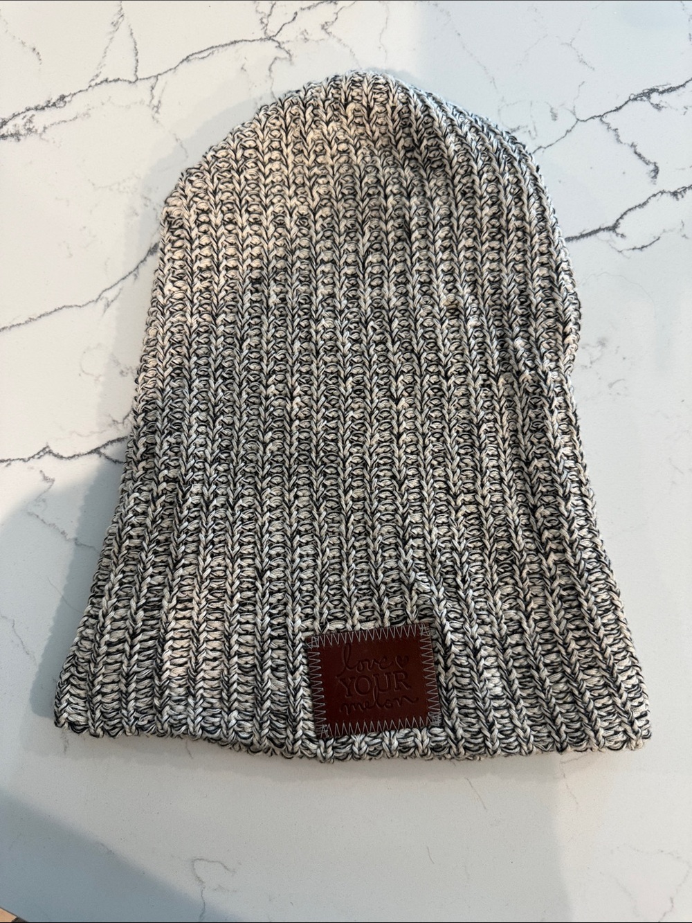 Love Your Melon Black and White Marled Knit Beanie